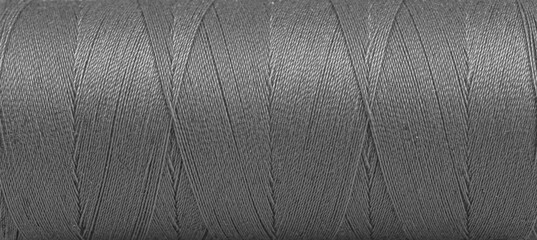 Wall Mural - Texture of threads in a spool of grey color on a white background