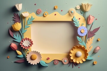 Wall Mural - Colorful of flowers paper cut background with copyspace. Generative AI