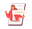 © Good Studio - Feedback, customers review, positive user experience concept. 5 stars rating of mobile app, online service satisfaction. Happy client in internet. Flat vector illustration isolated on white background