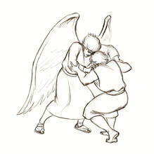 Jacob Wrestles With An Angel. Pencil Drawing