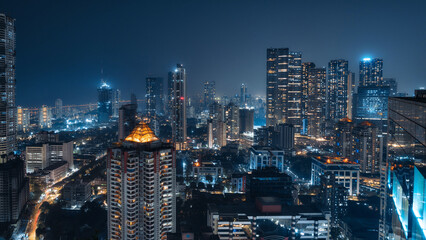 mumbai cityscape at night, maharashtra, india.