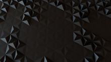 Black Polygonal Surface With Triangular Pyramids. Futuristic, Dark 3d Banner.