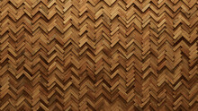 Soft Sheen, Herringbone Mosaic Tiles Arranged In The Shape Of A Wall. Natural, 3D, Blocks Stacked To Create A Wood Block Background. 3D Render