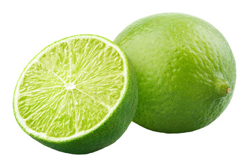 Canvas Print - Fresh lime citrus fruit and half isolated on transparent background