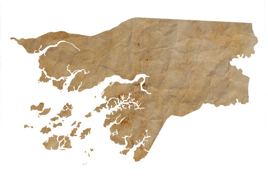 Fototapete - map of Guinea-Bissau on old brown grunge paper