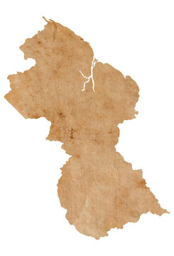 Fototapete - map of Guyana on old brown grunge paper