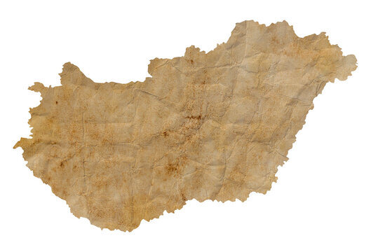 Fototapete - map of Hungary on old brown grunge paper