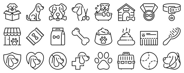 line icons about dogs on transparent background with editable stroke.