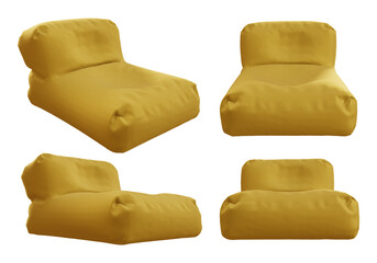 3d rendering bean bag with backrest template soft fluffy and comfortable seat perspective view