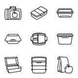 Fototapeta  - Lunchbox icon set. Fast food. Take away. Plastic box for school or work.
