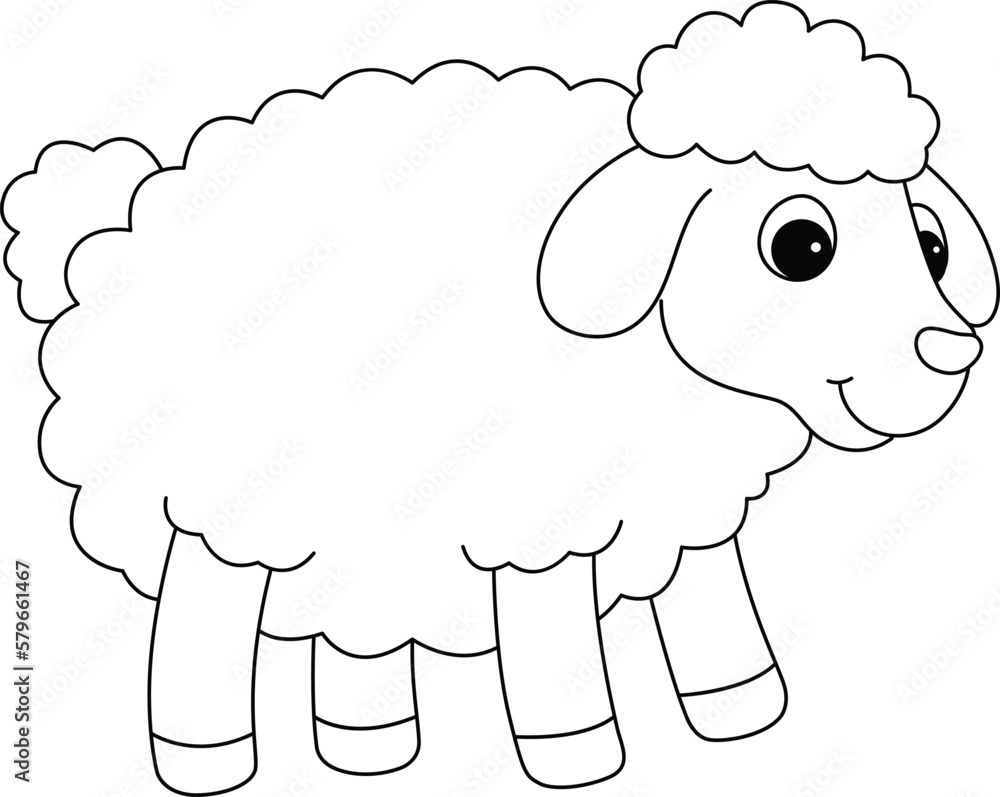 Sheep Isolated Coloring Page for Kids Stock Vector | Adobe Stock