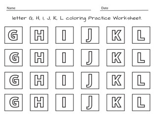 Worksheet for children. Color and count the letter G, H, I, J, K, L