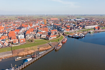 Wall Mural - Aerial from the historical town Makkum in Friesland the Netherlands