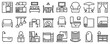 © spiral media - Line icons about furniture on transparent background with editable stroke.