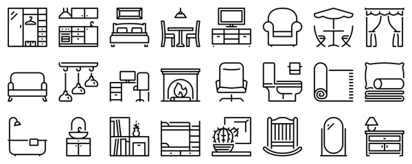 Line icons about furniture on transparent background with editable stroke.