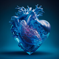 Poster - An image of heart with blue liquid flowing through it. Generative AI.