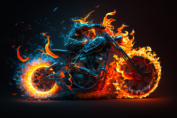 Poster - An image of motorcycle with flames and fire. Generative AI.