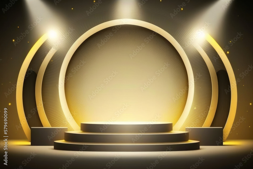Award ceremony background with podium stage golden lighting scene Stock ...