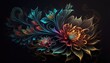 © Natalia - A drawn bouquet of beautiful abstract colorful flowers on dark background close-up illustration generative ai