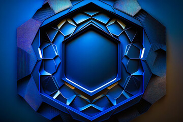 An abstract blue geometric shape on dark background. Generative AI.