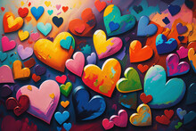 Colorful Hearts Shape Oil Painting - Love Pattern - Generative Ai