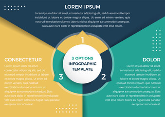 infographic template with three steps or options, circle diagram