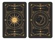 The reverse side of a tarot cards batch, pattern with mystic sun and moon, esoteric symbols of half-moon and astrology, vector