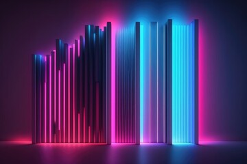 Wall Mural - abstract minimal background, vertical pink blue neon lines, glowing in the ultraviolet spectrum. Cyberspace. Laser show. Futuristic generative ai wallpaper.