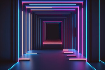 abstract tunnel colorful neon background illuminated with glowing colored light generative ai light lines artwork 