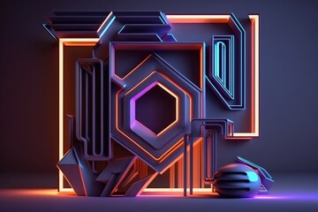 Glowing Neon abstract generative ai  abstract geometric background with shapes and neon lines glowing in ultraviolet ligh