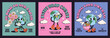 © Tasha - Collage vintage motivation poster or card design template with walking happy cute Earth planet character mascot with slogan of save Earth caption for t shirt print. Set in modern cartoon style