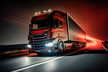 Wall Mural - Modern truck speeding on freeway highway in motion. Generative AI