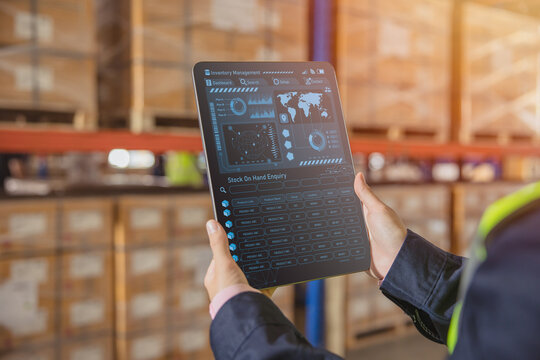smart warehouse management system for real time monitoring products storage shipping. computer logis