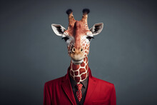 The Striking Zebra In A Handsome Red Suit, A Creative Valentine's Day Stock Image Of Animals In Red Suit. Generative AI 