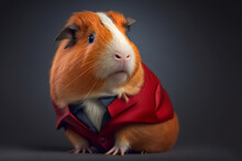 The Cute And Fashionable Hamster In A Red Suit, A Creative Valentine's Day Stock Image Of Animals In Red Suit. Generative AI 