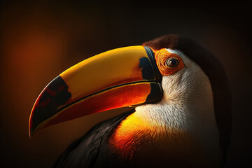 Toco toucan in the reserve of exotic tropical birds. Generative AI
