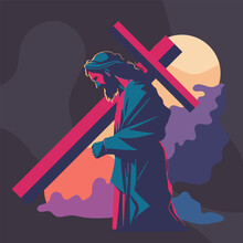 Jesus Carries The Cross. Illustration. Vector Illustration