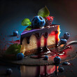 American cheesecake with berry sauce. AI generativ.