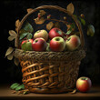 Apples in a wicker basket on the table. AI generativ