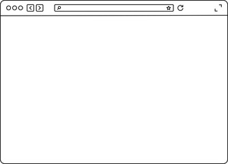 Browser window template in line design. Blank web page with toolbar and search. Web window for PC, tablet and laptop. Browser or app mockups.