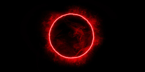 Aufkleber - Energy red geometric circle on a dark background. Beautiful futuristic swirling smoke. Mockup for titles, product and logo. Texture for designer background.