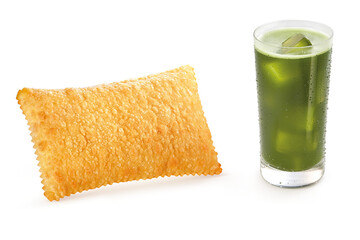 Wall Mural - pastel de feira frito acompanhado de copo de caldo de cana de açúcar em fundo transparente
