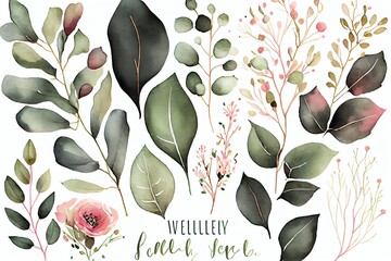 Wall Mural - Watercolor Floral Illustration Set Bouquets. Generative AI