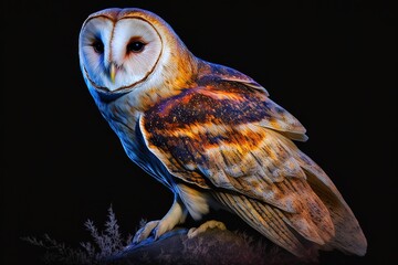 Wall Mural - starfleet feathers – a mystically colored fantasy barn owl keeping watch in the dark of night genera
