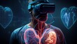 Healthcare and medical, Cardiologist doctor VR headset wearing and diagnosis data