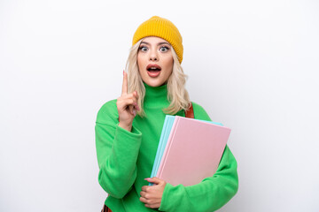 Young Russian student woman isolated on white background intending to realizes the solution while lifting a finger up