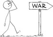 Worried Person on the Way of War , Vector Cartoon Stick Figure Illustration