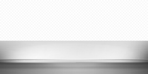 Metal kitchen tabletop isolated on transparent background. Steel table or countertop. Realistic vector illustration