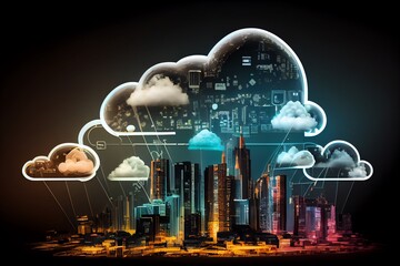 Wall Mural - cloud computing concept. smart city wireless internet communication. generative ai