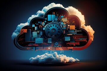 Wall Mural - cloud computing technology concept background, digital illustration. generative ai